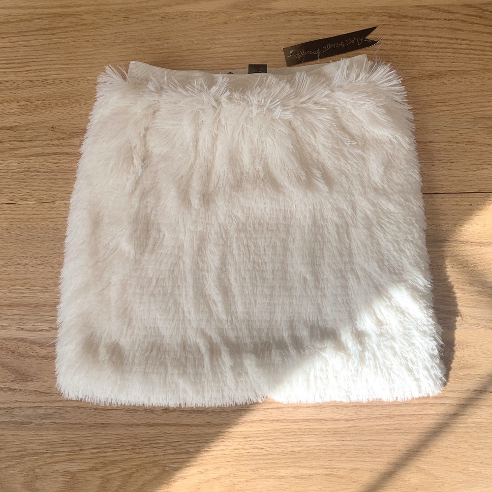 White Faux Fur Mini Skirt